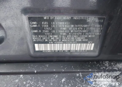 2013 Subaru Outback 2.5I Limited из США, поврежденный, VIN 4S4BRBLC2D3287941